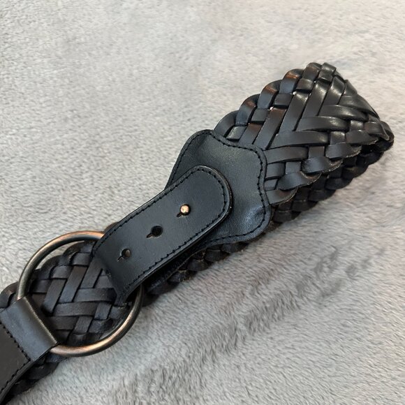 Gap Black Thick Wide Leather Woven Braided Belt Women's MEDIUM - Picture 3 of 6
